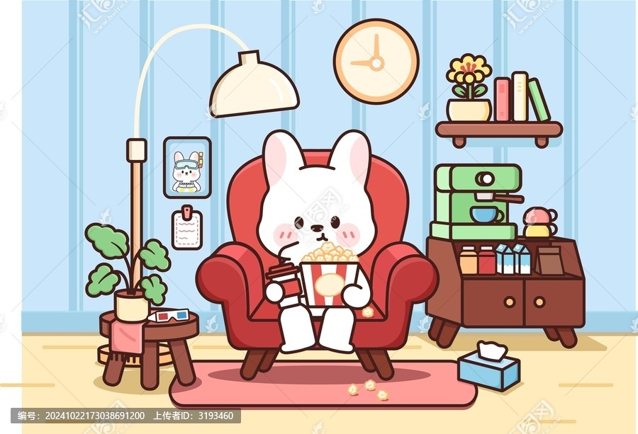 小兔子居家看電影小場景