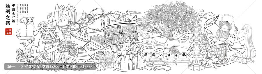 絲綢之路中國(guó)茶葉篇壁畫(huà)插畫(huà)