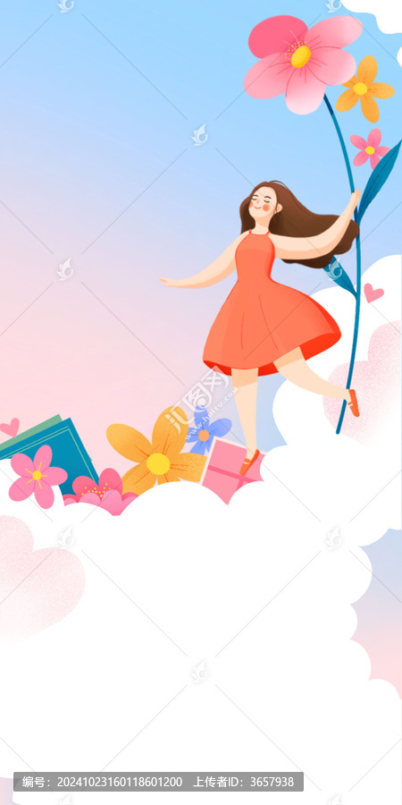 花朵春天花卉人物溫馨女孩婦女節(jié)
