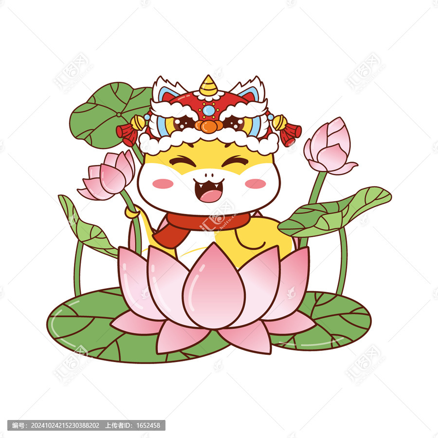 卡通蛇年金蛇好運蓮蓮矢量插畫