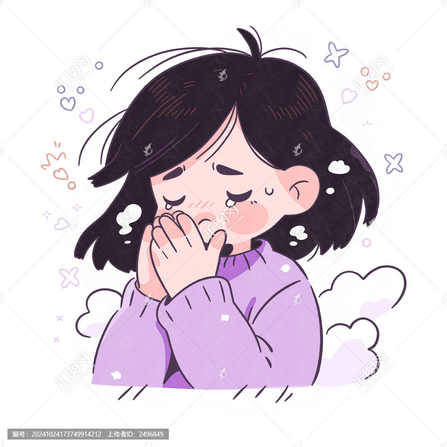 冬天感冒打噴嚏流淚的女孩圖案
