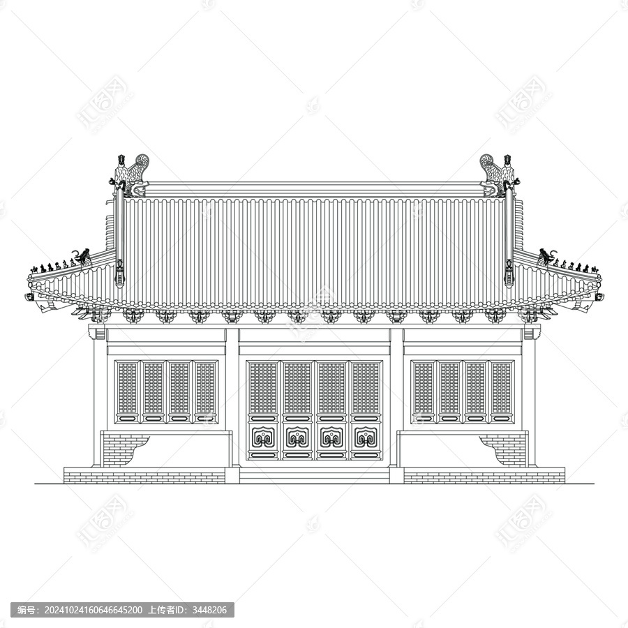 歇山大殿立面線稿圖