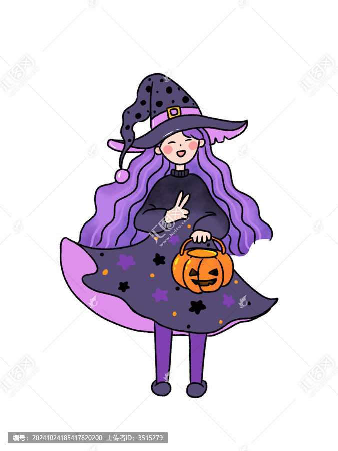 卡通手繪可愛的小女巫插畫元素