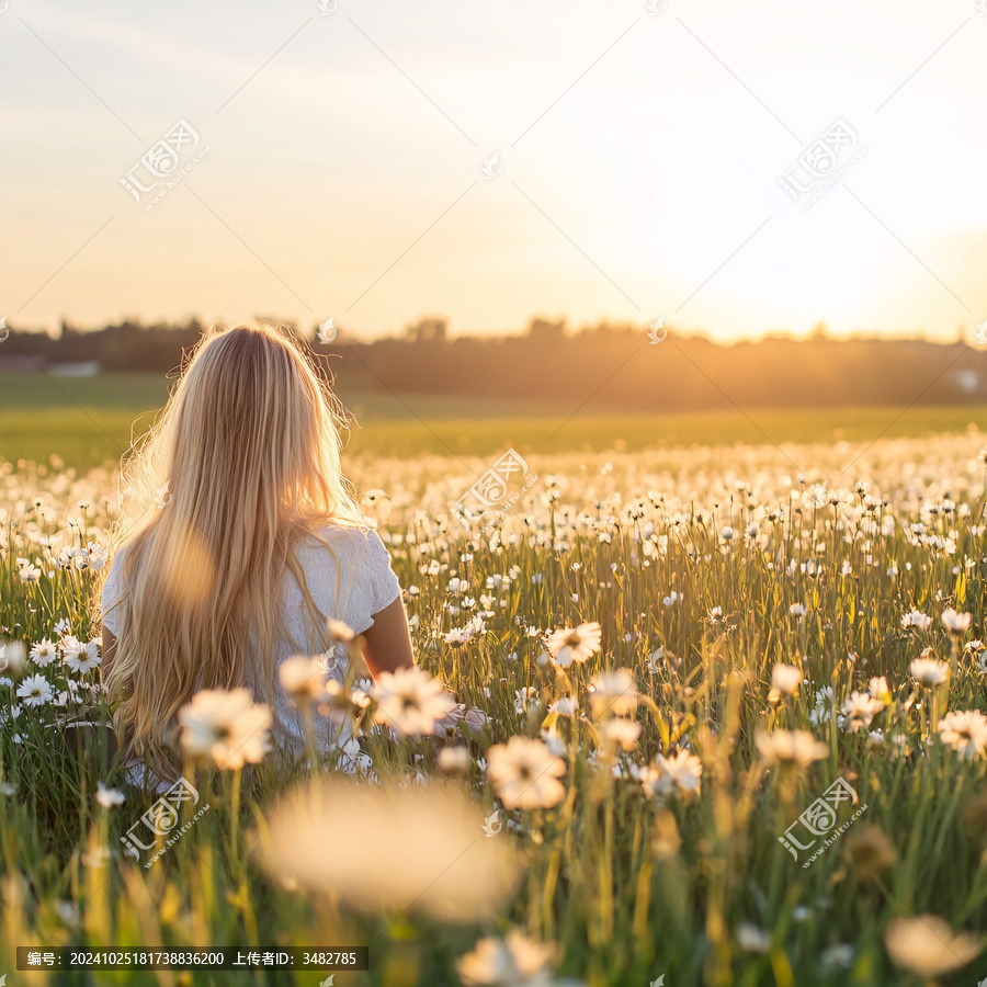 唯美花兒女神背影
