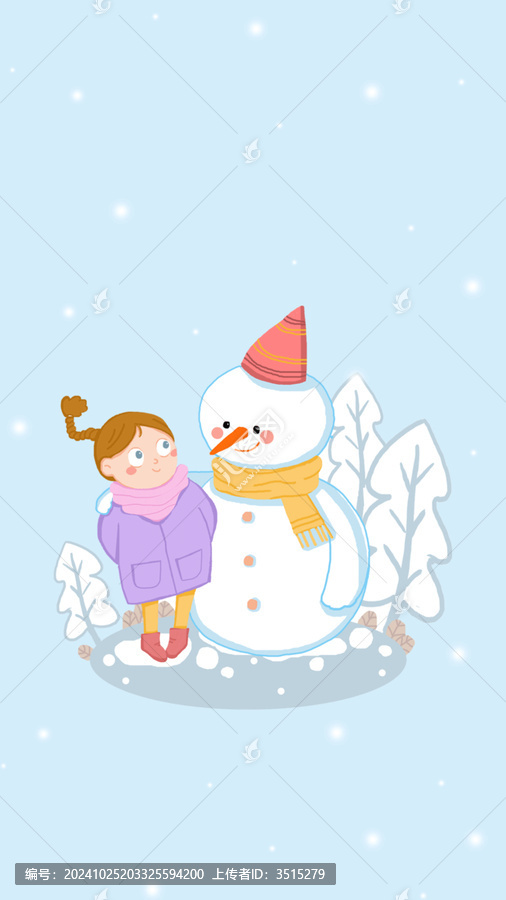冬天可愛的小女孩和雪人動(dòng)圖插畫