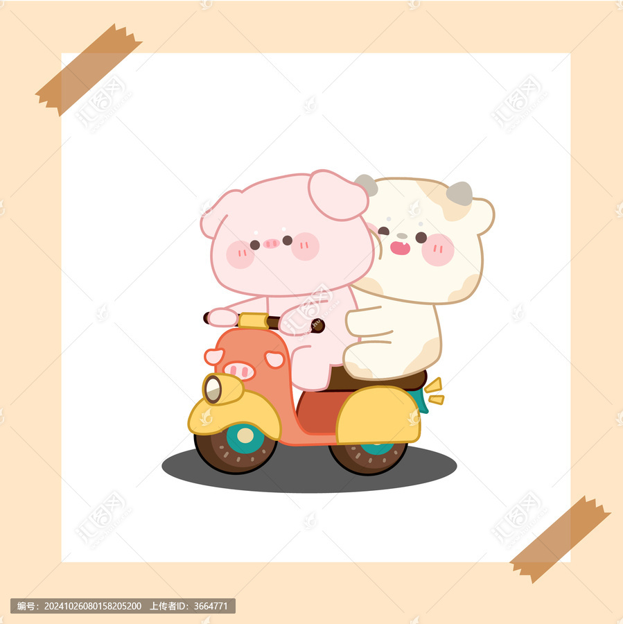 可愛(ài)治愈騎車小豬咪