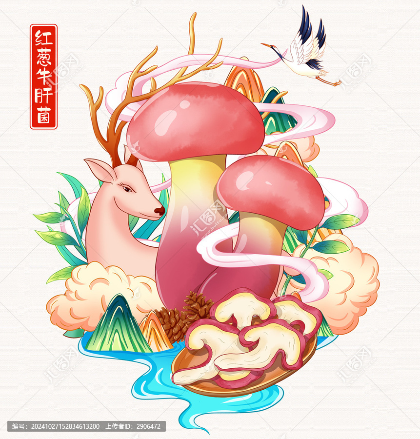 紅蔥牛肝菌插畫手繪