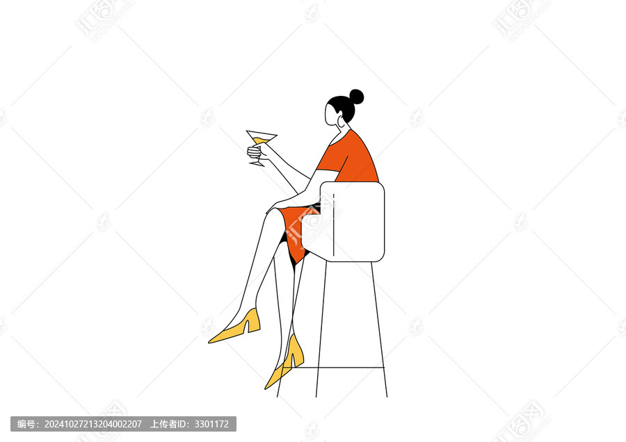 喝酒的女人時尚矢量插畫