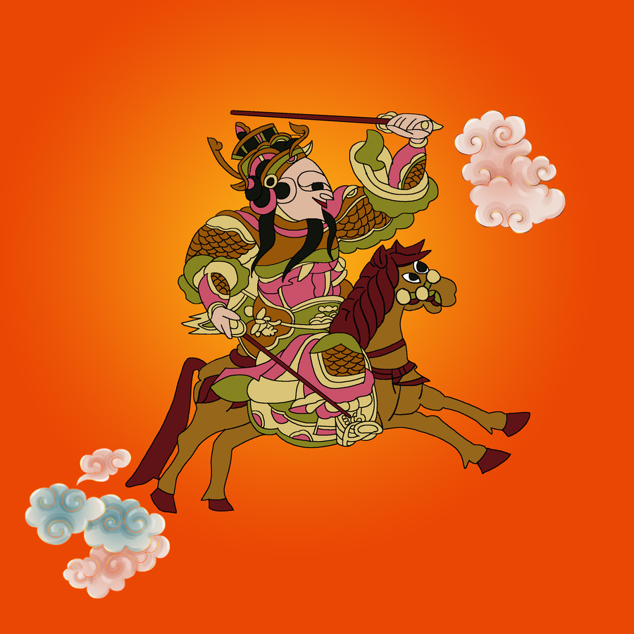 皮影戲曲舞臺人物主題插畫