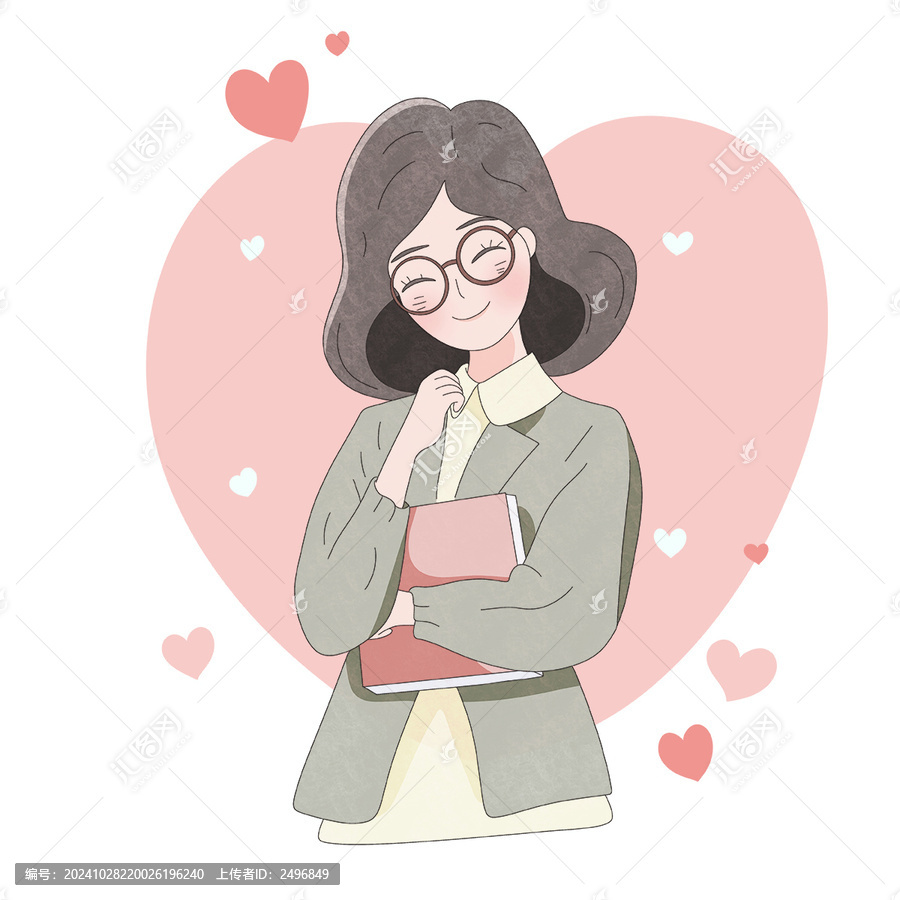 微笑的女老師粉色愛(ài)心圖案