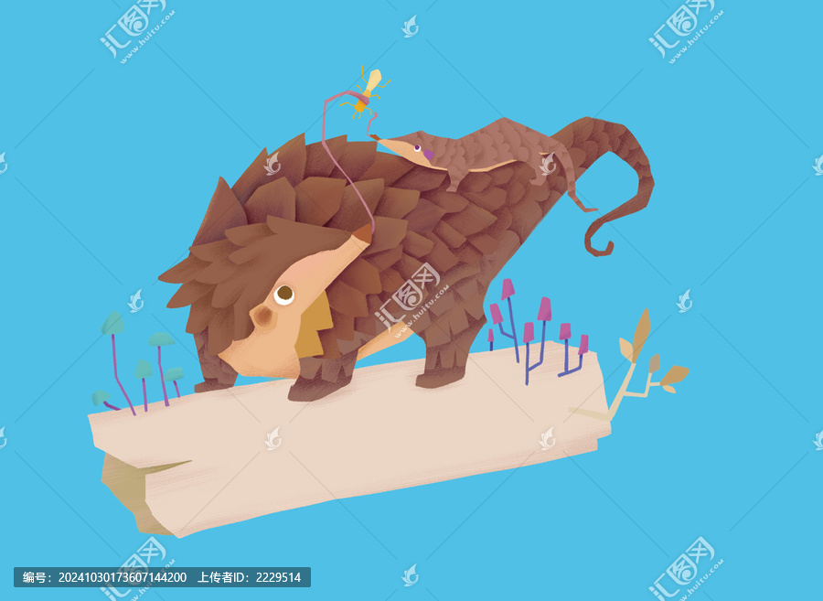 穿山甲插畫高清卡通ps分層印刷