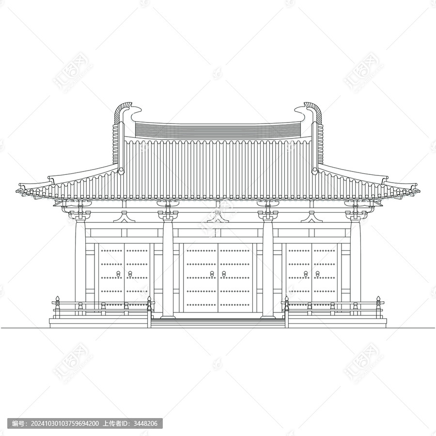 唐山門殿立面線稿圖