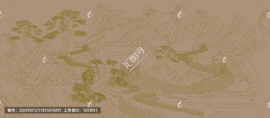 水墨長(zhǎng)城線稿