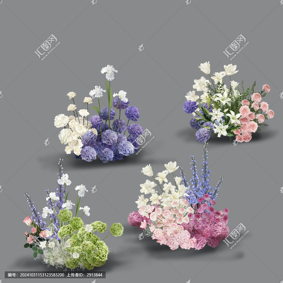 粉紫綠婚禮婚禮花藝素材婚禮效果圖