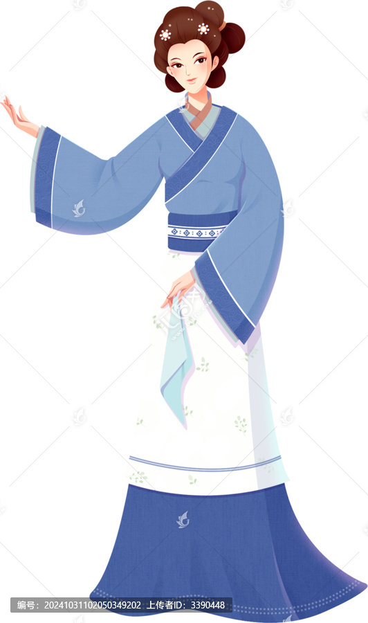 古代站姿藍(lán)衣女子免摳元素