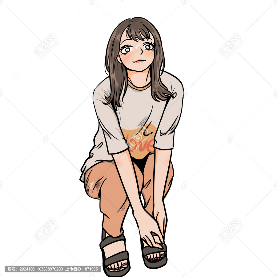 蹲下的少女插畫