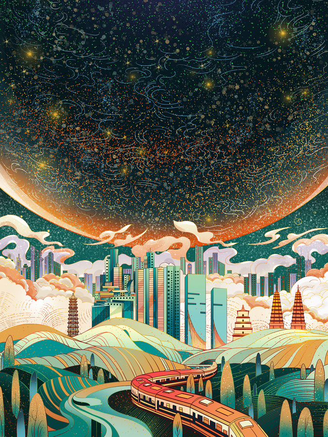 城市風(fēng)景主題插畫