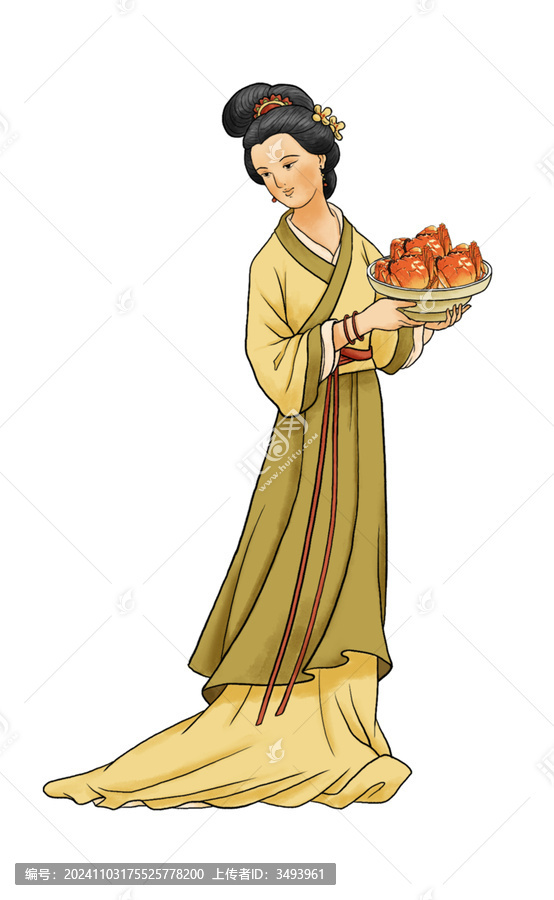 手捧螃蟹的古畫仕女