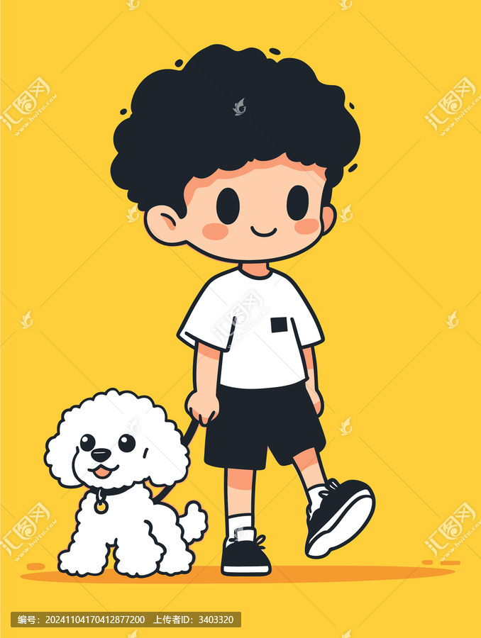 遛狗的小男孩