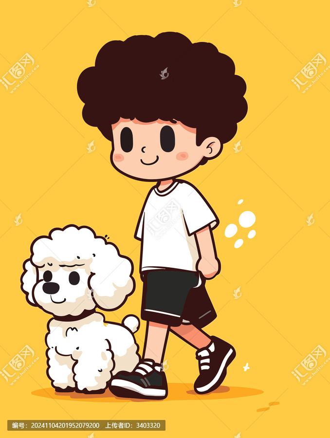 小清醒遛狗小男孩