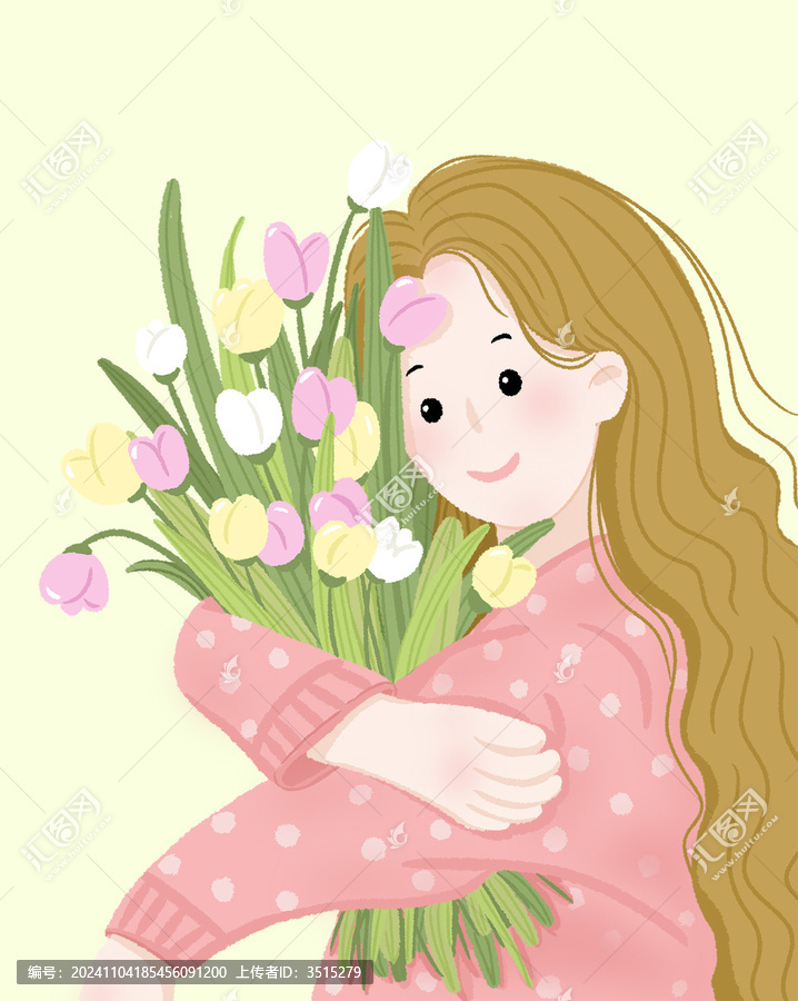 扁平風(fēng)手繪插畫(huà)抱花的女孩