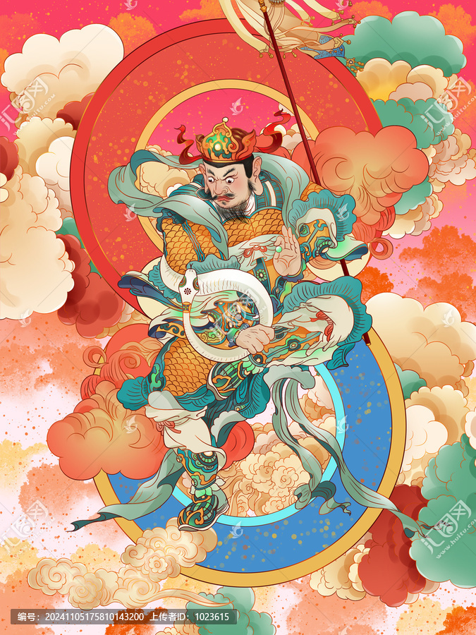 春節(jié)蛇年天王門(mén)神場(chǎng)景插畫(huà)
