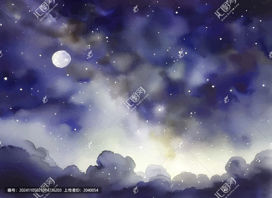 水彩星空水彩夜景