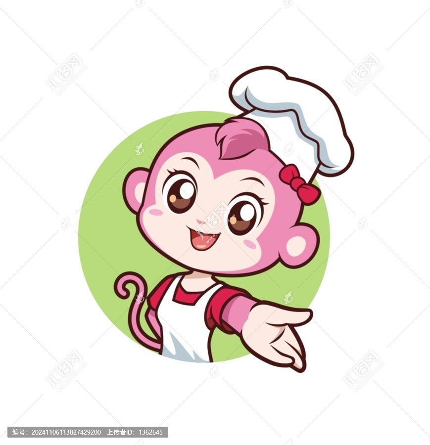卡通可愛猴廚師頭像矢量圖