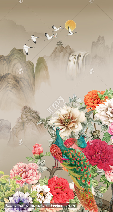 新中式牡丹花鳥山水
