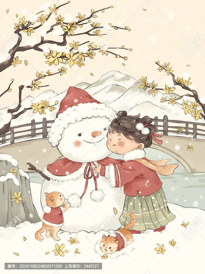 大雪雪人插畫