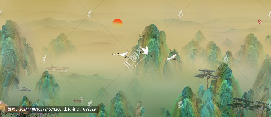 古風(fēng)山水背景墻壁畫
