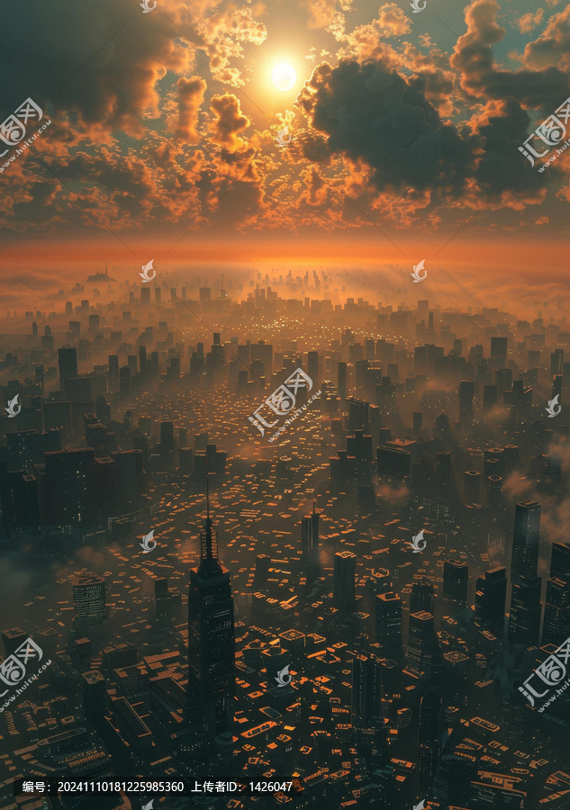 未來城市日出景象
