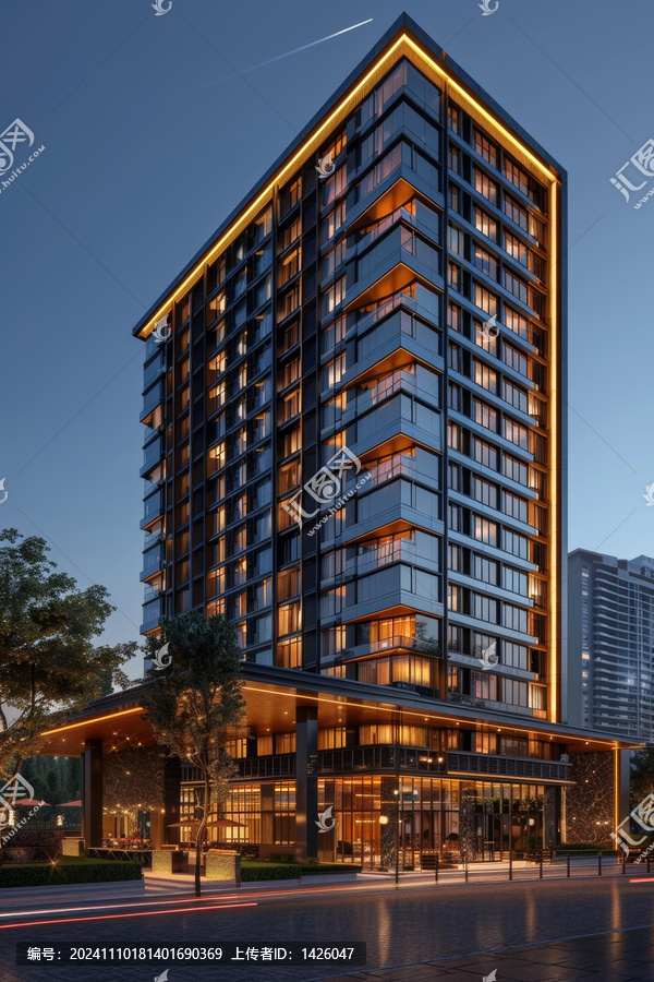 夜晚高層建筑的現(xiàn)代建筑設(shè)計(jì)