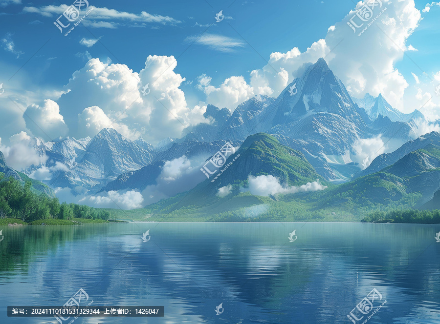 寧靜湖泊上雄偉山脈美景
