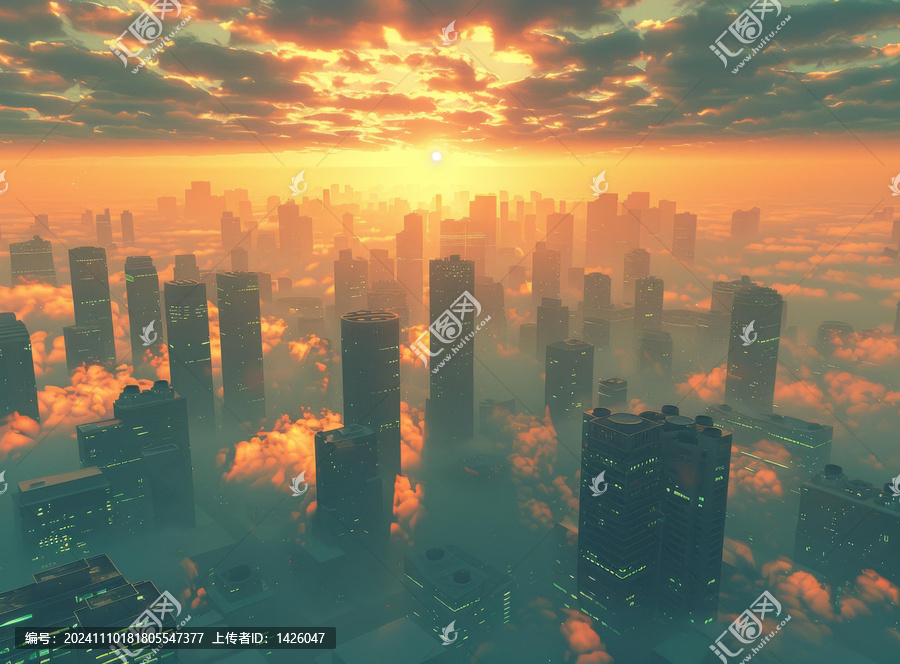 夕陽(yáng)下的未來(lái)城市風(fēng)光