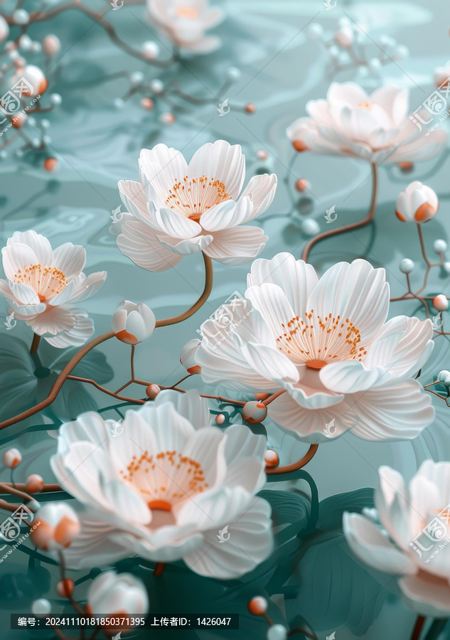 水面上精致的花朵靜物畫