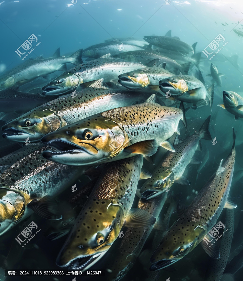一群大西洋鮭魚在海洋中游動(dòng)