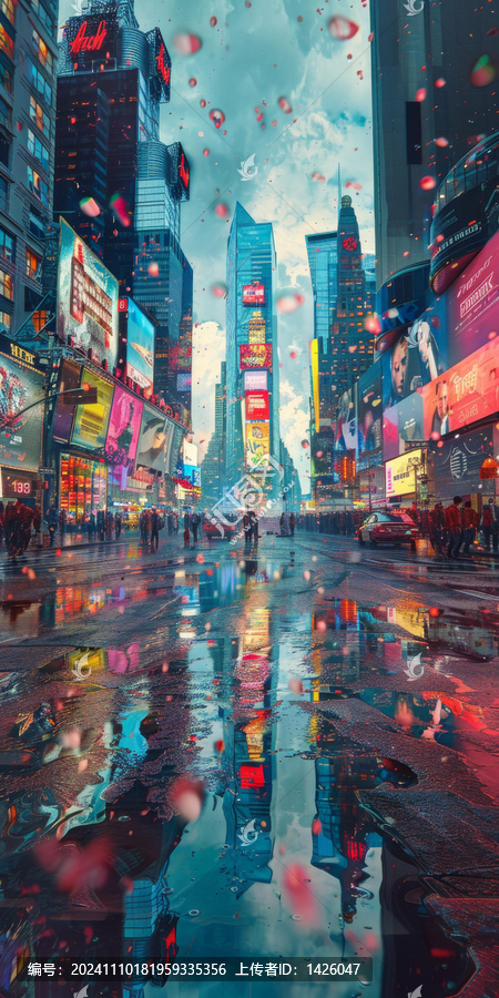雨夜城市倒影美景