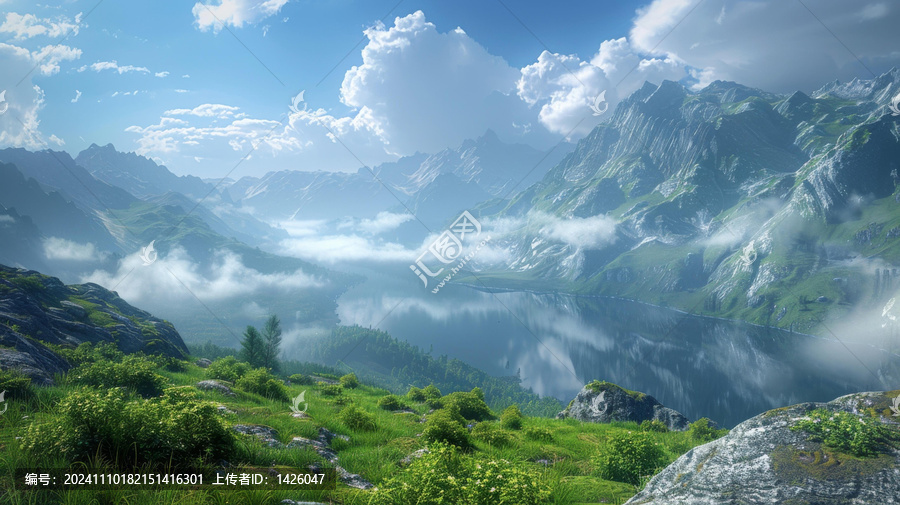 云霧繚繞的山谷美景
