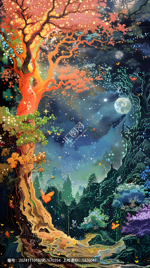夢幻樹月夜星空