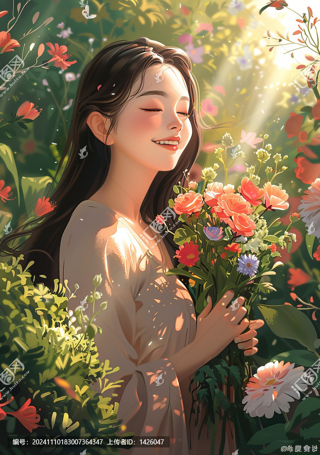 花園里微笑的女孩