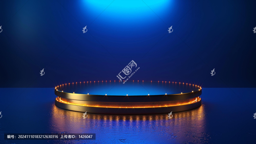 藍(lán)色和金色渲染的空舞臺(tái)聚光燈