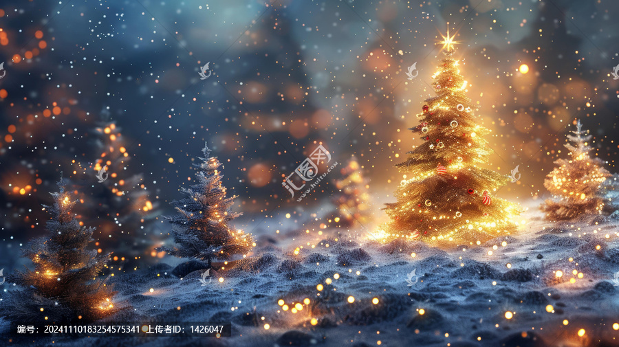 夢(mèng)幻圣誕樹雪景圖畫