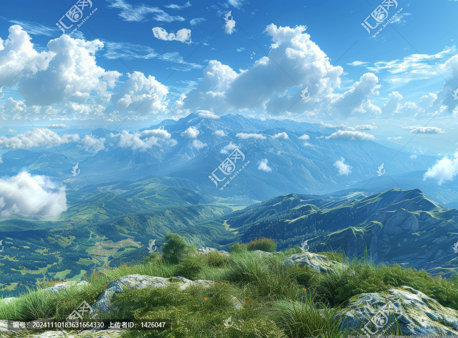 云海之中壯麗的山巒景色