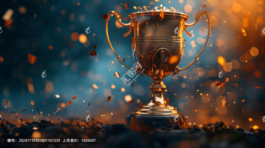 金光閃閃的獎杯在五彩紙屑的映襯下格外耀眼