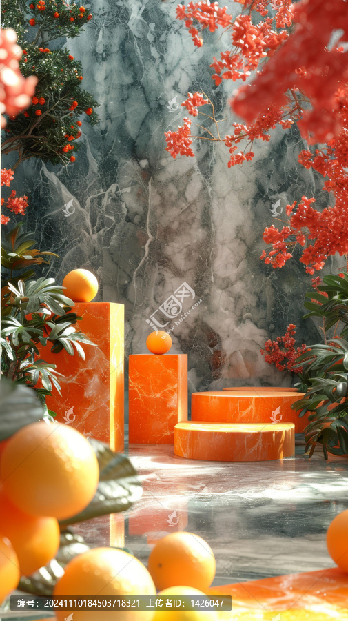 橙色大理石花園場景
