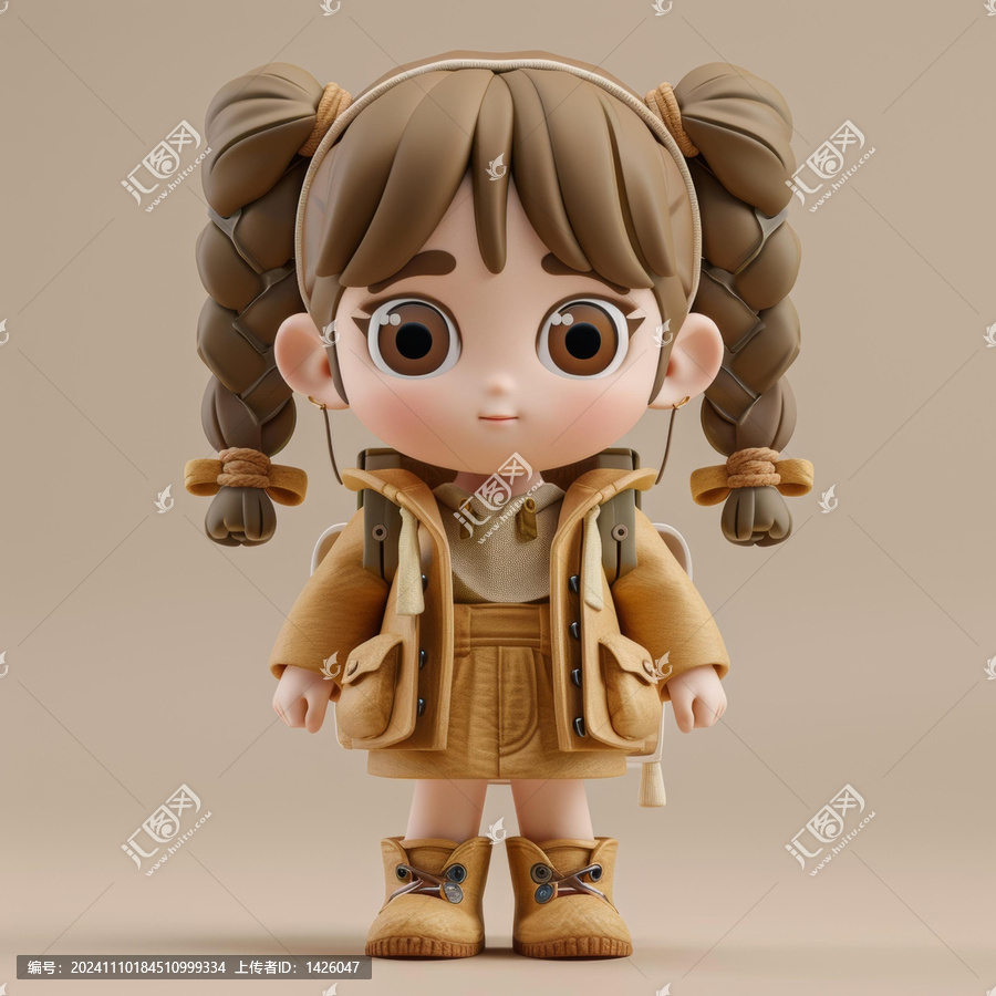 一個可愛的小女孩穿著棕色夾克和背包