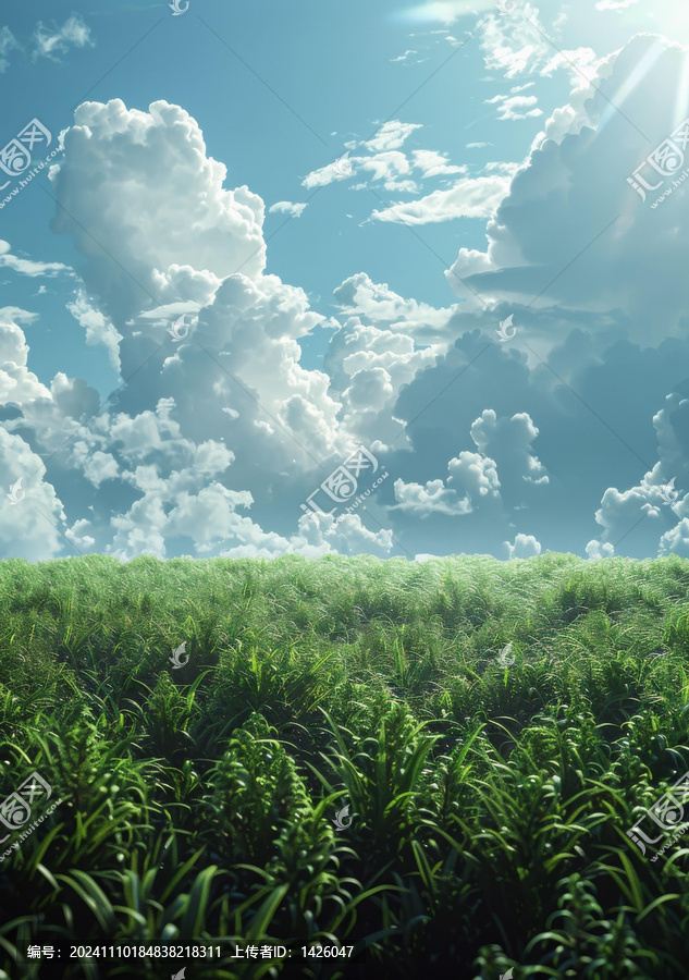 云朵飄逸的夏季草地