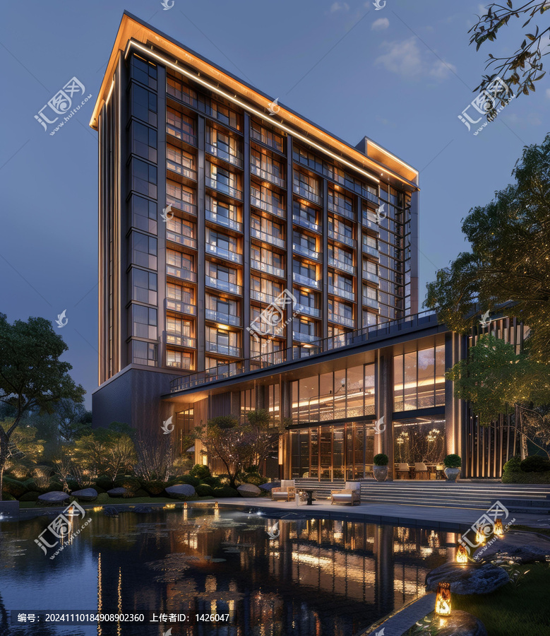 夜晚寧靜的現(xiàn)代高層建筑