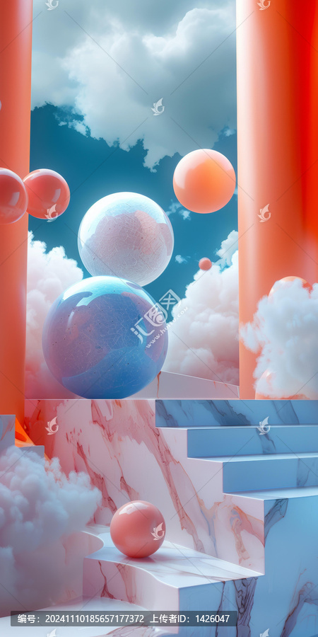 夢幻色彩幾何球體場景